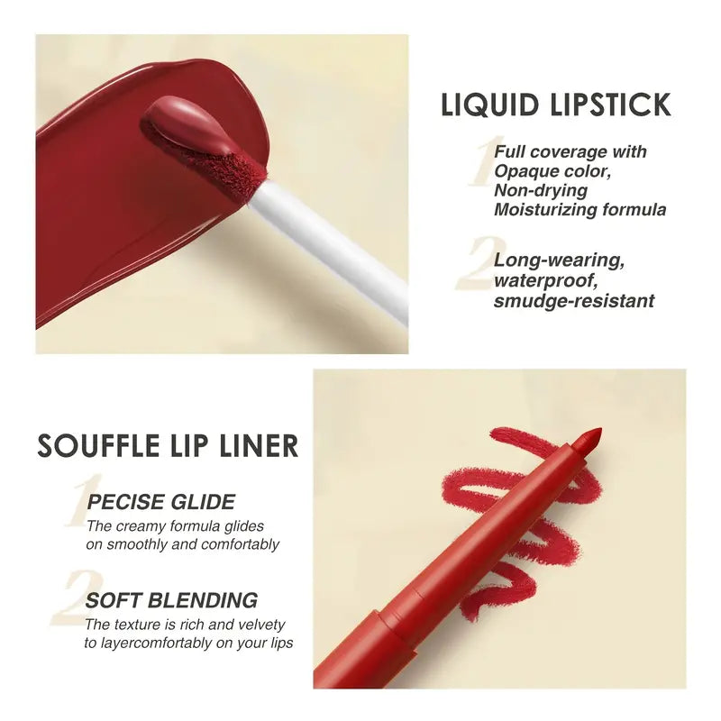 12 Matte Velvet Nude Liquid Lipstick + Lip Liner Set Lip Gloss